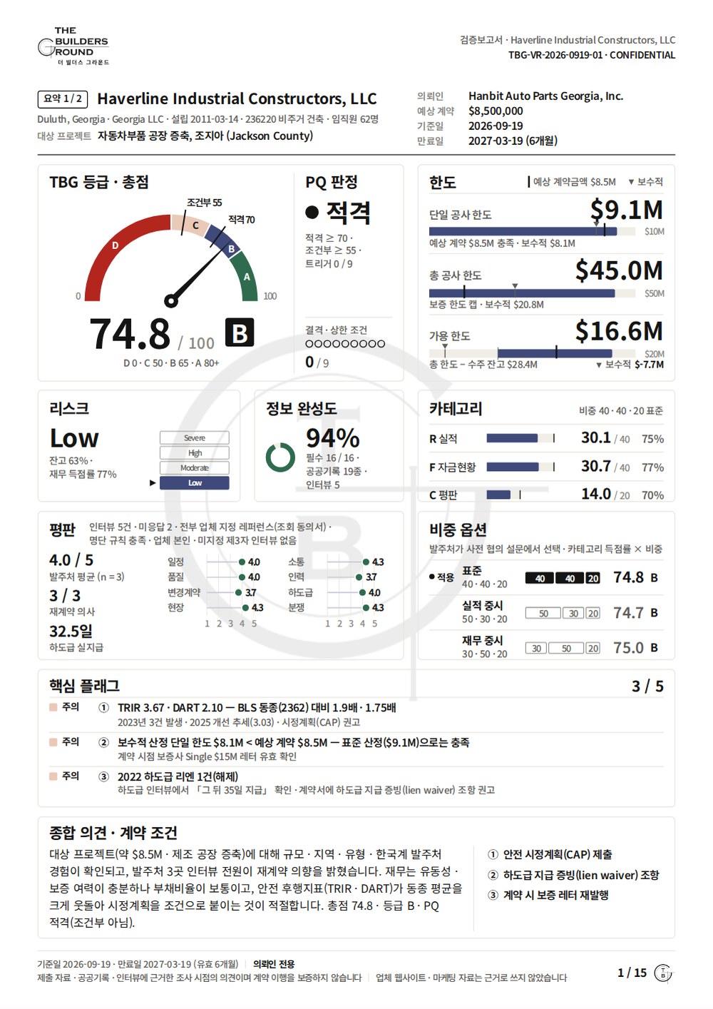 심층 검증 보고서 요약 1쪽 샘플